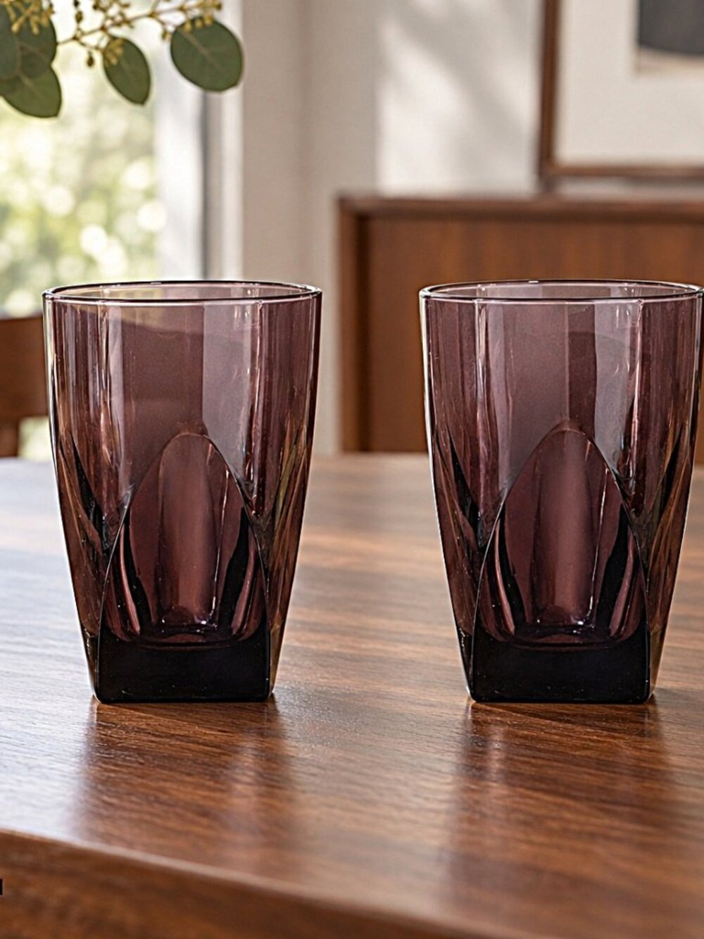 Rare Hazel-Atlas Moroccan Amethyst 12 Oz Flat Tumblers Set of 2 EUC